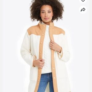 NWT Women’s Draper James Button Down Fleece Jacket Two Tone Ivory Size XL